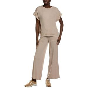 Marion Womens  2Pc Ribbed Acid Wash Top & Pant Set, Brown